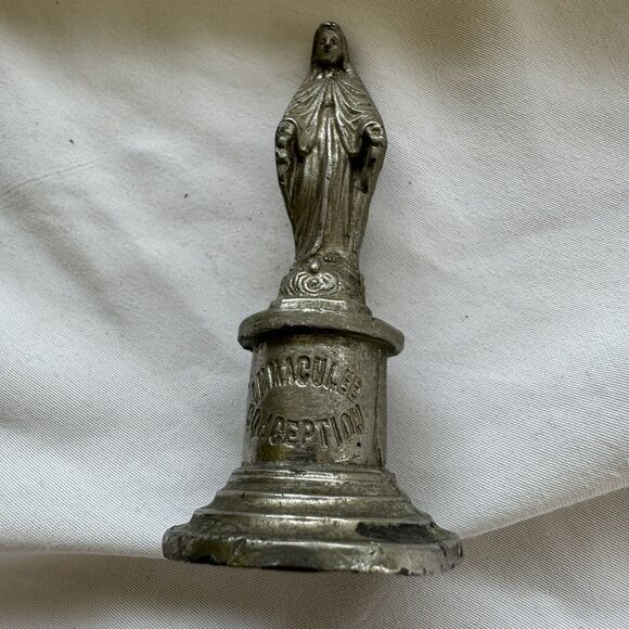 Vintage Antique Mother Mary Christian Metal Figurine Figure Solid “Immaculaee” - Picture 1 of 7